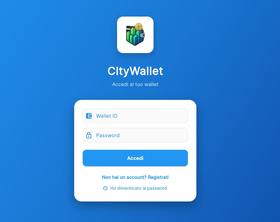 Schermata registrazione CityWallet